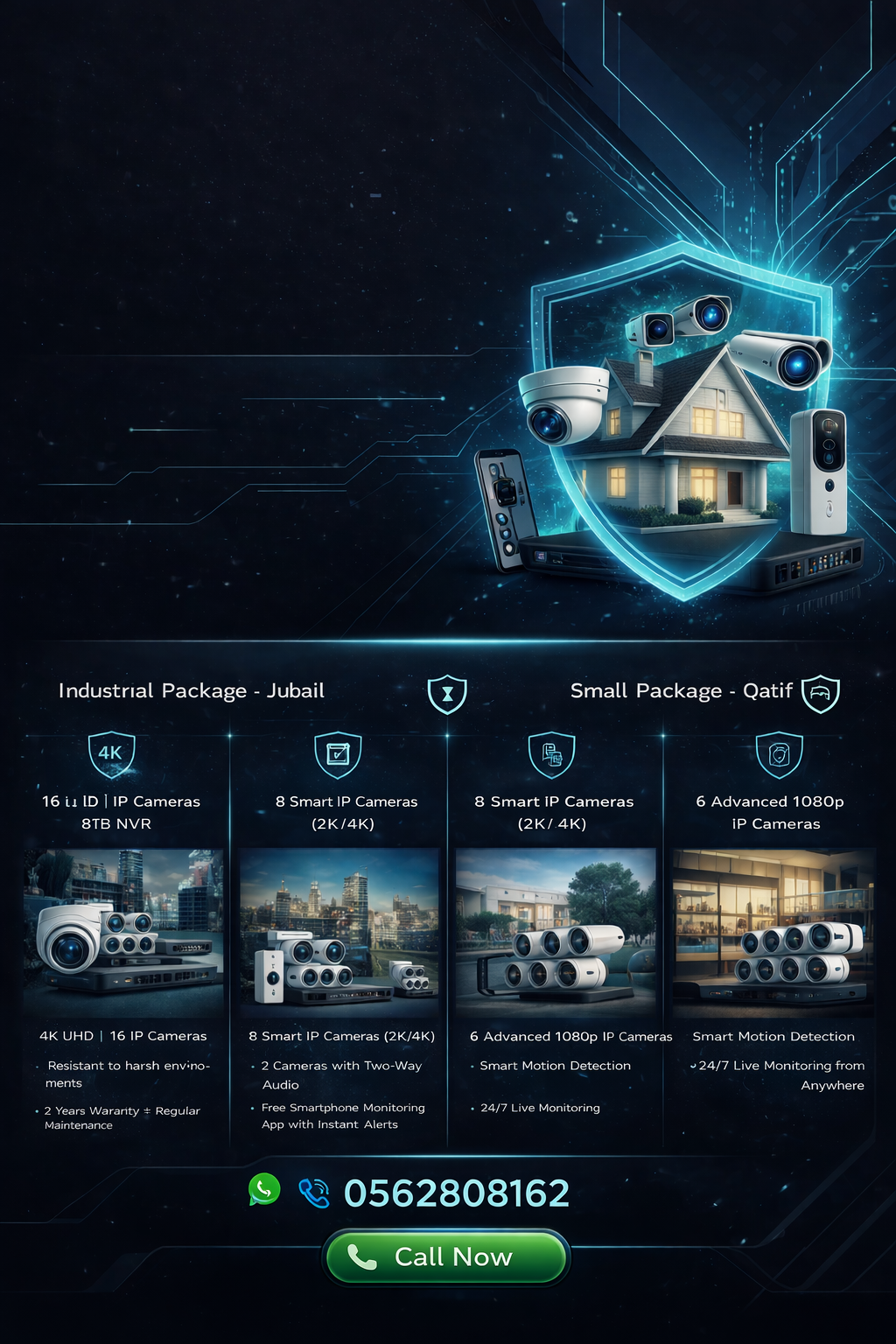 كاميرات مراقبة IP وشبكات متطورة في الجبيل والقطيف أمانك أولا